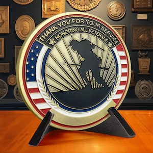 Veteran Challenge Coin - Honoring Thank You All Veterans - Veterans Day Gift - Veterans Creed Medallion Badge Token