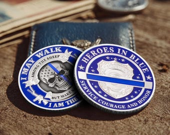 Moneda de desafío Héroes de Azul, Ficha de la Paz de Perro Pastor, Insignia de Compañero en la Justicia, Moneda de desafío de Oficial de Policía de Línea Azul Delgada