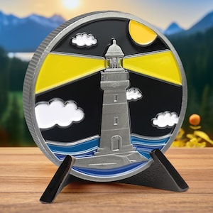 Moneda de sobriedad del faro - Medallón del faro del amanecer - Aniversario de sobriedad - Moneda AA - Regalo con chip de serenidad - 1 año de sobriedad