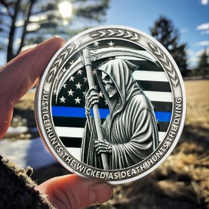 Thin Blue Line Challenge Coin: Grim Reaper Police Gift