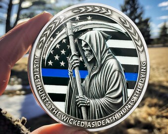 Thin Blue Line Challenge Coin: Grim Reaper Police Gift