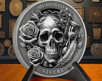 Memento Mori Coin: Rose, Hourglass & Skull - Stoic Reminder Token
