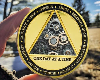 Precision Machines AA Chip Customizable Year One Day At A Time Sobriety Coin-Daily Sober Medallions 12 Step Sober Gifts for Men & Women