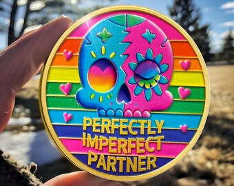 Perfectly Imperfect Partner Coin: Rainbow Skull Token Emotional Expression Coins Stoic Gift