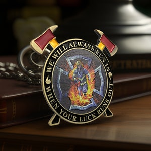 Firefighter Challenge Coin - Thin Red Line Maltese Cross - Fire Department Prayer Pocket Token - Firefighter Gifts for Him/ Her/ Men/ Women