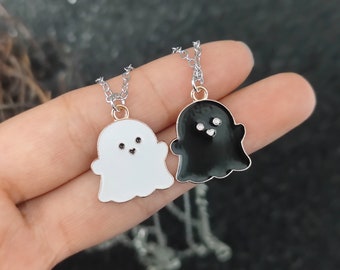 Ghost Necklace - Black And White Ghost - Couple Necklace - Cute Ghost Necklace - Gift for Him/Her/Best Friends/Couple