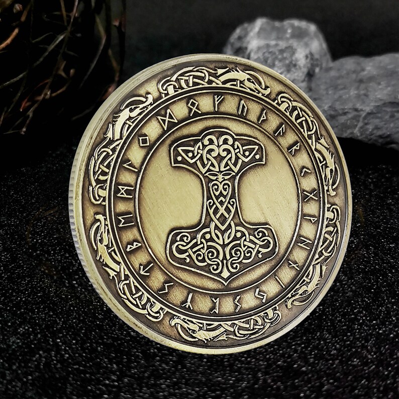 Thor Rune Token Thor's Hammer Challenge Coin - Viking Mjölnir Token With Runes & Fenrir ...