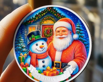 Santa and Snowman Challenge Coin Holiday Greetings Badge Happy New Year Token Merry Christmas Gift Badge - Xmas Decor Ornament Tokens