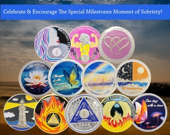 Pièces de collection du défi de la sobriété - Médaillon Soberversary AA/NA - Jetons d'anniversaire et de récupération d'un jalon de la sobriété - un cadeau de sobriété