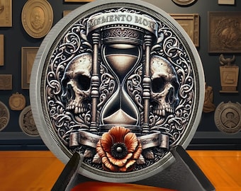 Memento Mori Coin: Hourglass Skull, Stoic Reminder Token