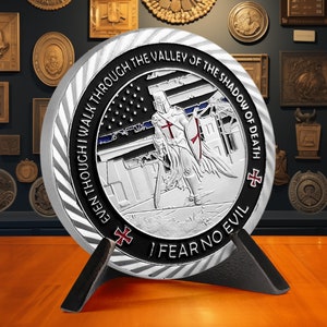 Police Challenge Coin - Thin Blue Line Pocket Coin - Matthew 5:9 Prayer Coin - Law Enforcement Gifts for Her/ Son/ Dad - Collectible coin