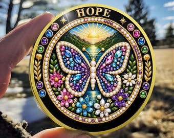 From Darkness to Light Butterfly Challenge Coin Hope Takes Wing AA Sober Chip Daily Sober Medallions One Day at a Time Gifts for Men & Women