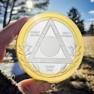 Gold Flower AA Sobriety Medallion: Customizable Sobriety Coin Recovery Gift for Men/Women