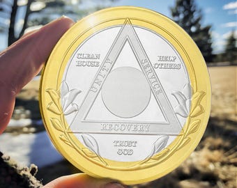 Medallón de sobriedad Gold Flower AA: Moneda personalizable para la recuperación de la sobriedad, regalo para hombres y mujeres.