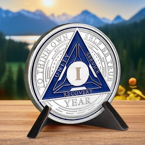 1-40 Years Sober Anniversary AA Medallion - AA Chip and Sobriety Coin Prayer in Recovery - Alcoholics Anonymous Yearly Coins to Celebrate