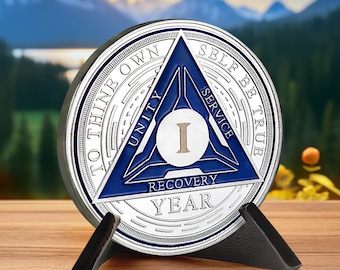 1-15 Years Sober Anniversary AA medallion - AA Chip and Sobriety Coin Prayer in Recovery - Alcoholics Anonymous Yearly Coins to Celebrate