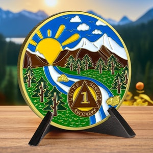1 year sober Sobriety Coin - AA Medallion & Recovery Chips(Custom years) - One year clean milestone Soberversary Gift Token