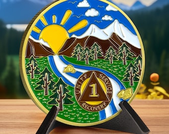 1 Year Sobriety Coin: AA Medallion, Soberversary Gift