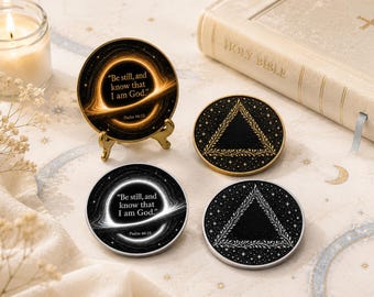 Stillness Beyond the Stars — Psalm 46:10 Faith Challenge Coin  AA Sober Chip -Daily Sober Medallions One Day at a Time Gifts for Men & Women