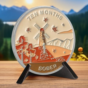 10 Month Sobriety Coin - AA Chip (1-12 Months) - AA Medallion and Prayer in Recovery - Alcoholics Anonymous Monthly Celebrate Gift