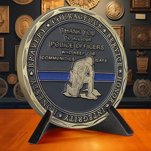 Police Challenge Coin - Police Officer Prayer Coins - Thin Blue Line Pocket Coins - Thank You Gift for Him/ Father/ Son/ Dad/ Her/ Husband