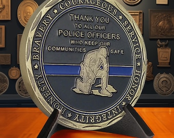 Moneda de desafío policial - Monedas de oración de oficial de policía - Monedas de bolsillo de línea azul fina - Regalo de agradecimiento para él/padre/hijo/papá/ella/esposo