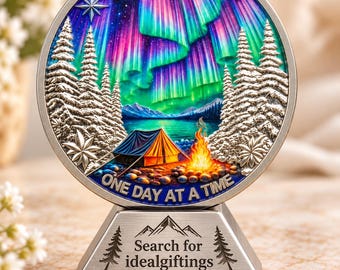 Northern Lights AA Chip Customizable year Toward the Light Sobriety Coin-Daily Sober Medallions One Day at a Time Gifts for Men & Women