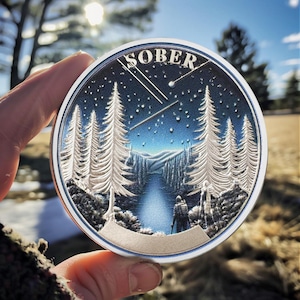 Aurora Forest Sobriety AA Coin: Customizable Year, Silver Plated