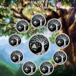 10 Years Sobriety Coin(Fast Shipping) - Tree of Life AA Medallion Recovery and Prayer Chjps (1 -10 years) - Alcoholics Anonymous Yearly Gift