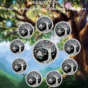 10 Years Sobriety Coin(Fast Shipping) - Tree of Life AA Medallion Recovery and Prayer Chjps (1 -10 years) - Alcoholics Anonymous Yearly Gift