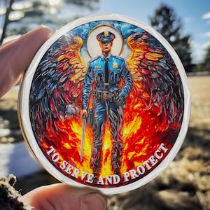 God Bless Police Challenge Coin: Silver Plated Prayer Amulet