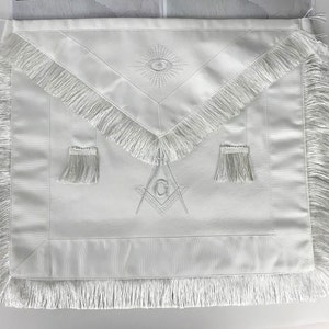 Masonic Blue Lodge Master Mason White Apron w/ Fringe | OES Eastern Star Freemasonry Apron