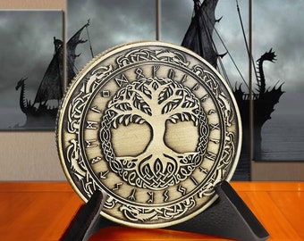 Yggdrasil(Tree of Life) Viking Challenge Coin - Antique Brass Norse Mythology Collectible Coin - Nordic Gift Token