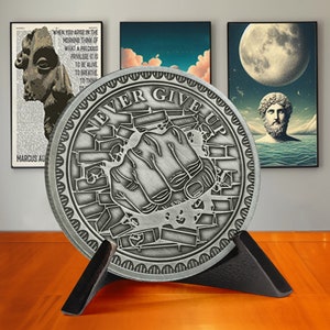 Inspirerende uitdagingsmunten - geef nooit op - motiverende quote - stoïcijnse munt - aanmoedigingstokenmunt - motiverend cadeau voor haar/hem