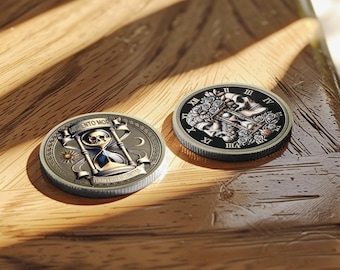 RYUKENLM Memento Mori Münzen – 5 Stück, Totenkopf-Motiv, Aus Zinklegierung, Für Stoizismus-Übungen & Als Geschenk