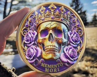Memento Mori Münze: Lila Rosen Schädel, Stoischer Erinnerungs Token