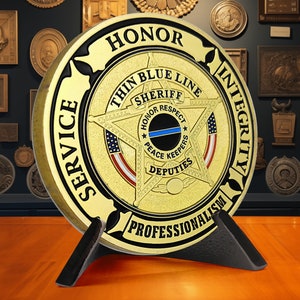 Sheriff Challenge Coin - Thin Blue Line - Law Enforcement Oath of Honor- Police Officer Badge Gift Token