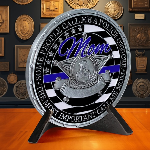 Police Challenge Coin -  Proud Police Mom Gift - Law Enforcement Police Officer Gifts - Gifts for Mom - Mothers Day Gift from Daughter/ Son