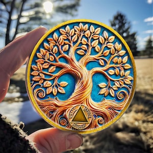 Golden Tree of Life AA Sobriety Coin - Customizable Year