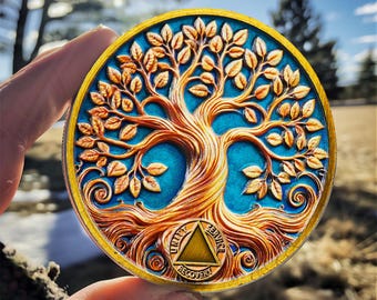 Moneda de sobriedad del Árbol Dorado de la Vida de AA - Año personalizable
