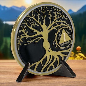 Any years Sobriety Coin - Tree of Life AA Chip (Custom Year) - AA Medallion Recovery Chips - Alcoholics Anonymous Yearly Celebrate Gift