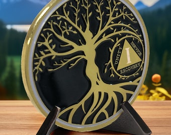 Any years Sobriety Coin - Tree of Life AA Chip (Custom Year) - AA Medallion Recovery Chips - Alcoholics Anonymous Yearly Celebrate Gift