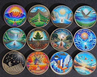 1-12 Monate Nüchternheit Münze - AA Chip Nüchtern Medaillon und Gebet in Genesung - 1 Jahr Alkoholiker Monatlich Feiern Geschenk Set