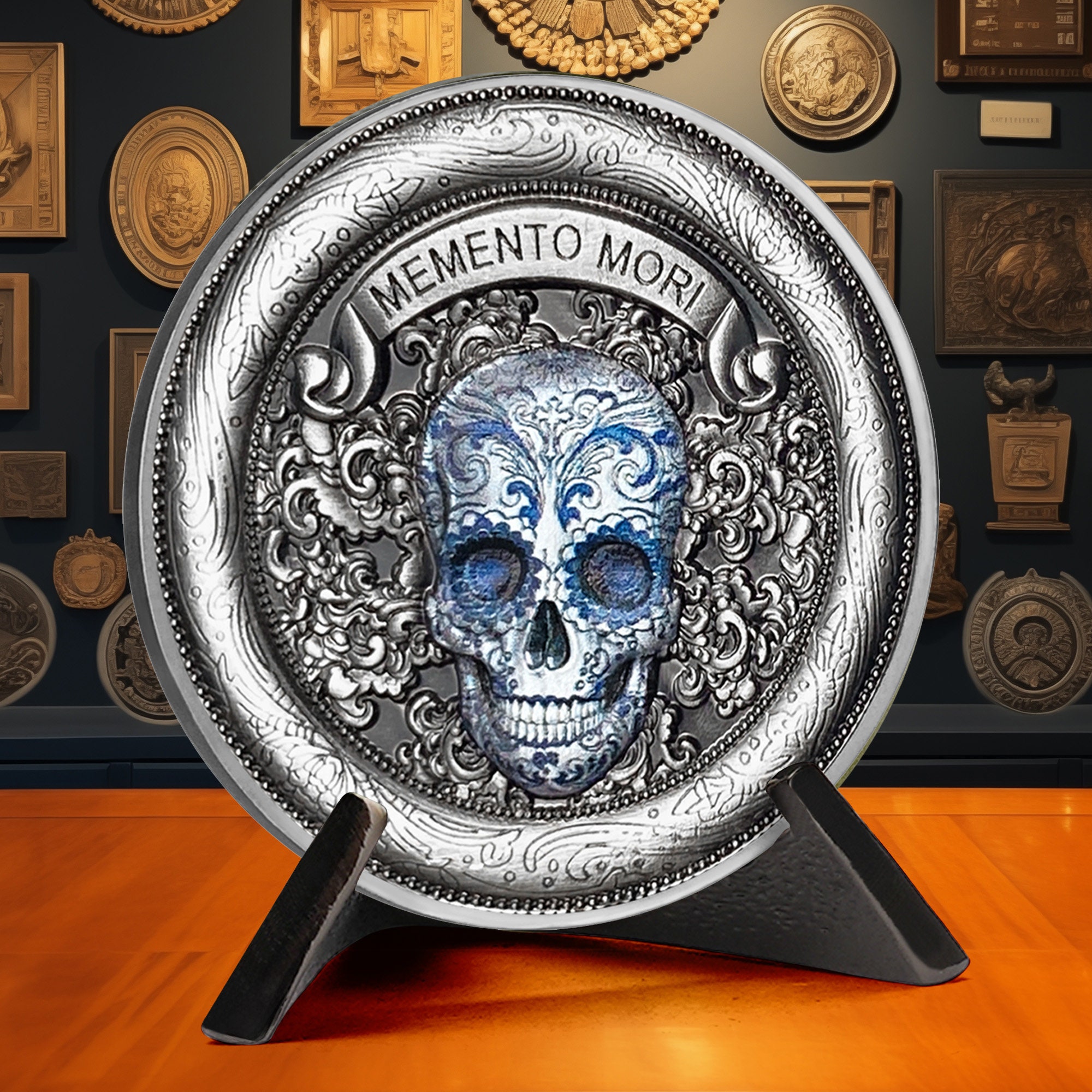 Bitcoin Coin Challenge Coin - Skull Design Stoic Reminder Token (Antique  Gold) Memento Mori