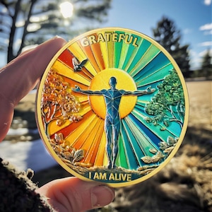 AA Sobriety Coin: Grateful, I Am Alive Medallion (Customizable Year)