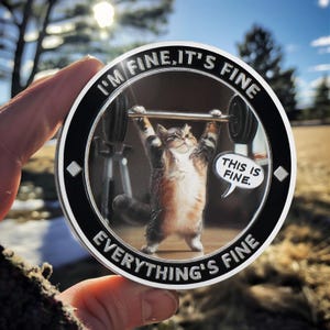 Funny Workout Motivation Coin: Cat Barbell & Puppy Boxing