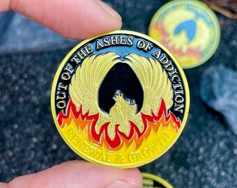 Sobriety Chip Phoenix Serenity Prayer Coin - Sobriety Recovery Medal For Addiction & Personal Growth Phoenix Coin