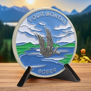 4 Month Sobriety Coin - AA Chip (1-12 Months) - AA Medallion and Prayer in Recovery - Alcoholics Anonymous Monthly Celebrate Gift