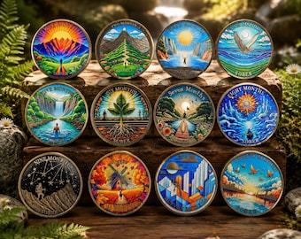 1-12 Months Sobriety Coin - AA Chip Sober Medallion and Prayer in Recovery - 1 Year Alcoholics Anonymous Monthly Celebrate Gift Set