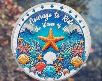 Ocean Blessings Sobriety AA Chip: Silver Plated Recovery Gift